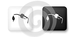 Black and white Bio fuel concept with fueling nozzle and leaf icon isolated on white background. Natural energy concept