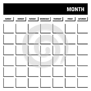 black and white blank calendar template with place for dates and month