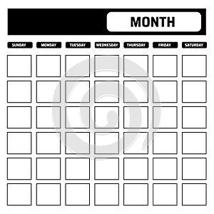 black and white blank calendar template with place for dates and month