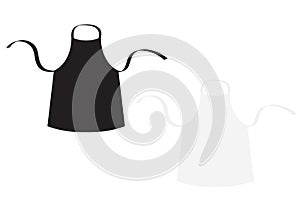 Black and white blank kitchen cotton apron set. Uniform for cook chef or baker. Cooking icon. Menu card template. Flat design. Iso