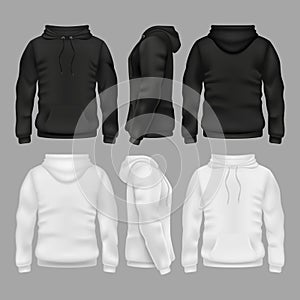 Black and white blank sweatshirt hoodie vector templates