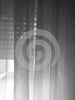 Black and white blinders and see-through curtain