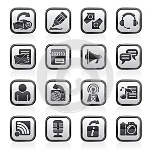 Black and white blogging, communication and social network icons