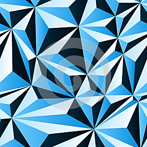 Black white and blue crumpled paper simple polygonal abstract seamless pattern, vector background