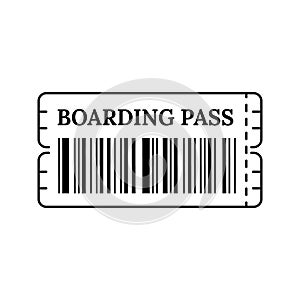 Black and White Boarding Pass Icon with Barcode ticket