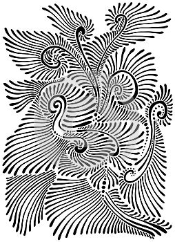 Black and white bohemian elegant line art ornament. Waves creative decorative abstract background, psychedelic coloring