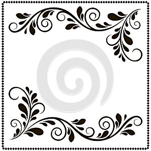 Black and white border frame with floral patterns