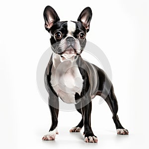 Black And White Boston Terrier Dog On White Background photo