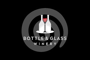 Black White Bottle and Glass Red Wine Logo