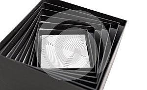 Black white box open spiral gift isolated