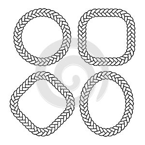 Black and white braided rope frames, vector template