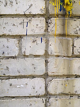 Black and white brick texture with scratches and cracks. Old vintage brick wall pattern. Brick work background