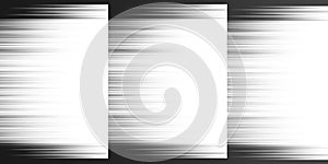Black and White Bright Linear Striped Motion Blur Patterned Overlaying Rectangular Gradient Shapes A Clean, Sleek and Dynamic