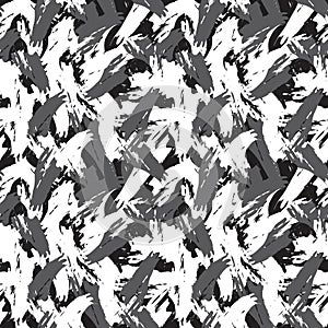 Black and White Brush Stroke Camouflage Abstract Seamless Pattern Background