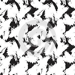 Black and White Brush Stroke Camouflage Abstract Seamless Pattern Background