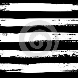 Black and white brush stroke seamless pattern with horizontal lines. Vector background.