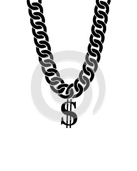 Black and white brutal chain necklace with a sign of dollar, vector illustration