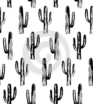 Black and white cactus. Botanical pattern