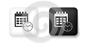 Black and white Calendar and clock icon isolated on white background. Schedule, appointment, organizer, timesheet, time