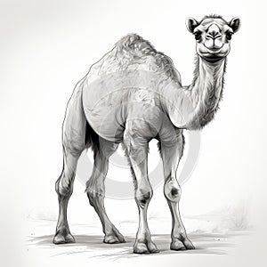 Black And White Camel Drawing On White Background