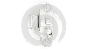 Black and White Camera 3D illustration. Top view