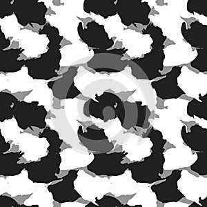 Black and White Camouflage Abstract Seamless Pattern Background