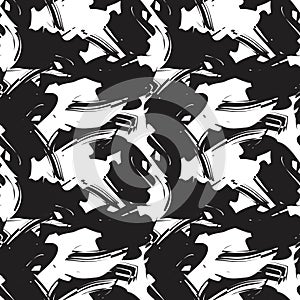 Black and White Camouflage Abstract Seamless Pattern Background