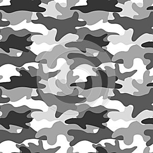 Black and white camouflage. Masking camo. Classic clothing print. Vector seamless pattern. photo