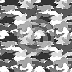 Black and white camouflage. Masking camo. Classic clothing print. Vector seamless pattern.