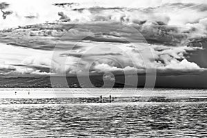 Black White Canoes Tahiti Island Rain Storm Cloudscape Water Moorea