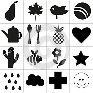 Black White cards contrast images for babies 0-3 months old. Visually stimulating play space for your newborn to move and play