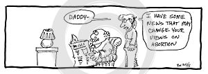 Black and white cartoon of a girl and her father