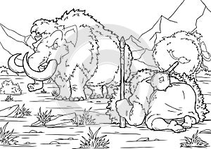 Black and White Cartoon Illustration Educational Activity for Children with Prehistoric Characters Coloring Page