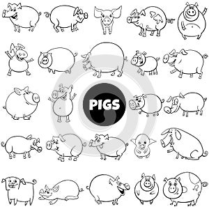 Cartoon pigs farm animal characters big set coloring page