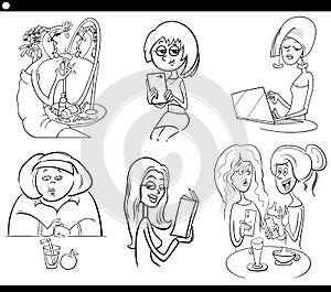 Cartoon women comic characters set