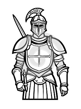 black and white cartoon illustration of warrior
