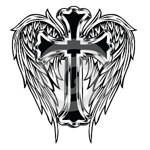 christian cross Wing vector drawing Blak illustration