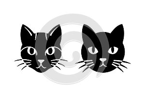 Black and White Cat Face Silhouettes Vector Illustration
