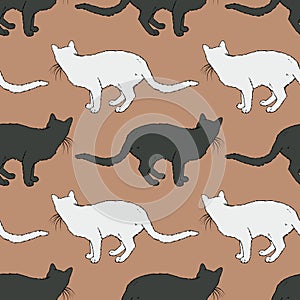 Black and White Cat Seamless Pattern