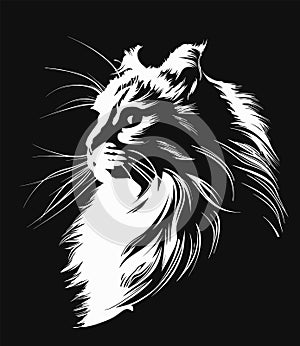 Black and White Cat Silhouette, Elegant Feline Vector Art with a Modern Twist.