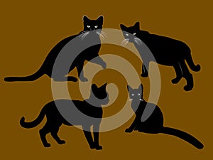 Black and White Cat Silhouette Vector Illustration with yellow background