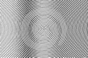 Black on white centered halftone vector texture. Digital optical illusion. Vertical dotwork gradient for vintage effect