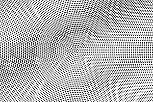 Black and white centered halftone vector texture. Digital pop art background. Smooth diagonal dotwork gradient