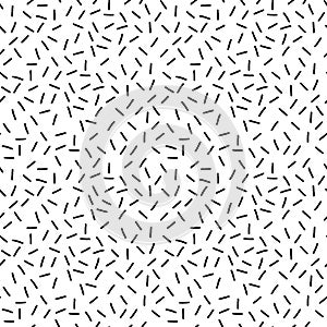 Black and white chaotic dash geometric seamless pattern, vector