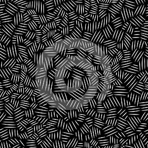 Black and white chaotic scratch hatching seamless pattern, vector