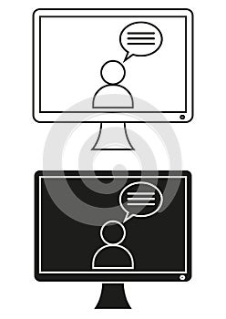 Black And White Chat Conversation Vector Flat Icon Silhouette