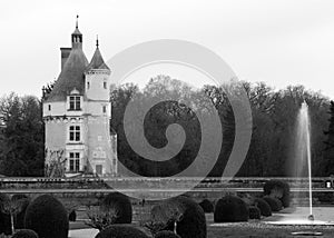 Black and White Chateau de Chenonceau in France