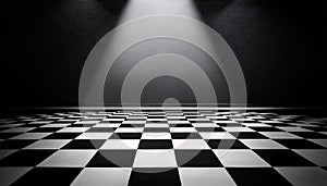 black and white checkerboard background with light