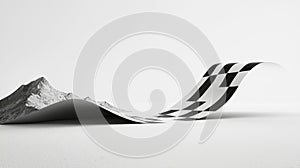 A black and white checkered flag on a white background.