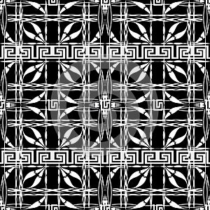 Black and white checkered greek vector seamless pattern. Striped